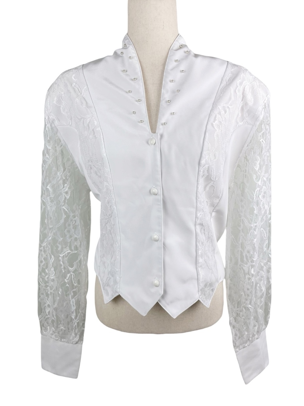 Vintage 1849 Authentic Ranchwear Show Shirt Women's Size XL White Lace Rodeo